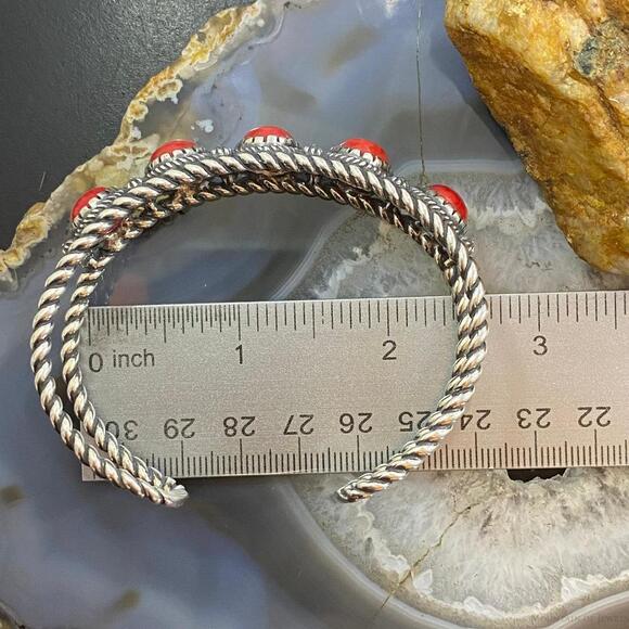 Carolyn Pollack Vintage Southwestern Style Sterling Silver Coral Row Bracelet - Picture 9 of 10